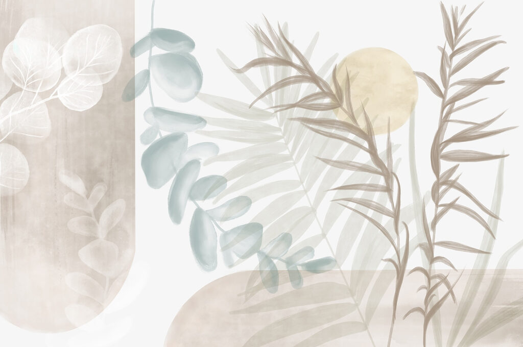 Leaves over soft shapes — full design