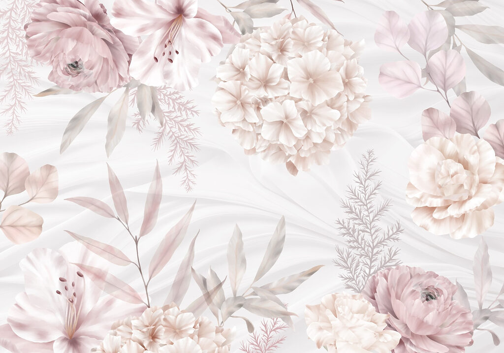 Pink flowers and fronds — full design
