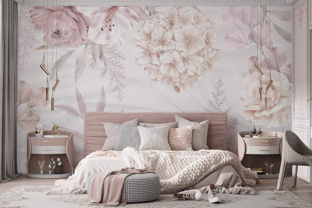 Pink flowers and fronds — interior 1