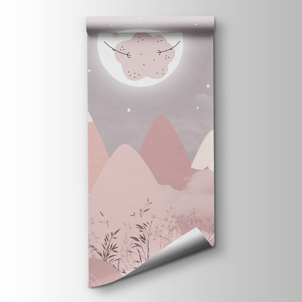 Moon above pink peaks — product view