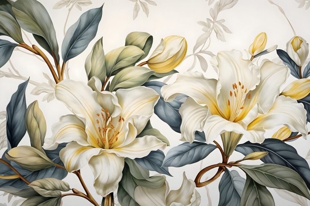 Yellow accents among lilies — full design