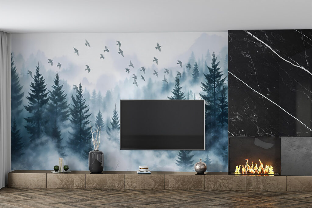 Birds above misty pines — interior 3