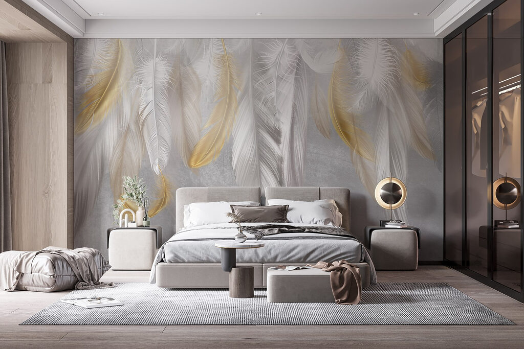 Gold feathers on white — interior 2