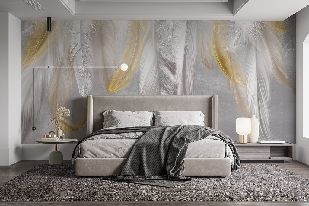 Gold feathers on white — interior 3
