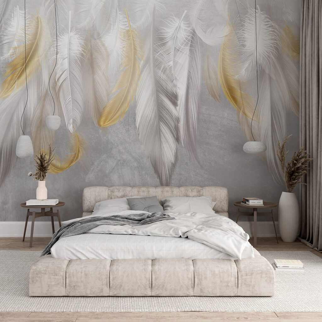 Gold feathers on white — interior 4
