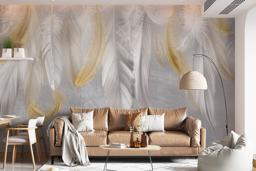 Gold feathers on white — interior 6