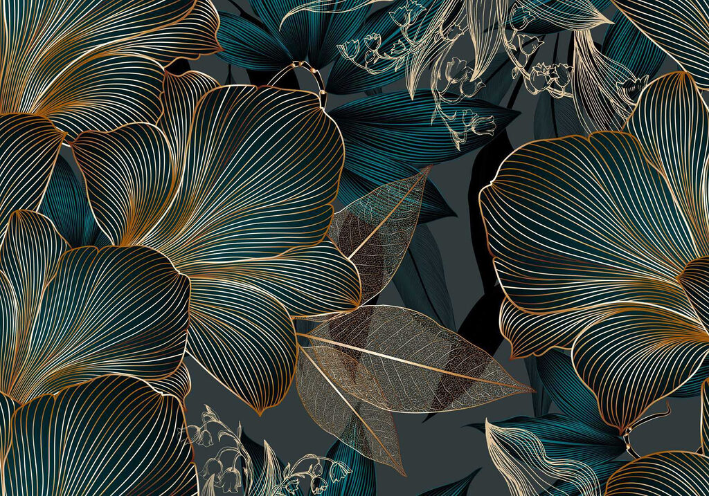 Golden line-art flowers — full design