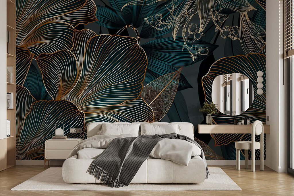 Golden line-art flowers — interior 3