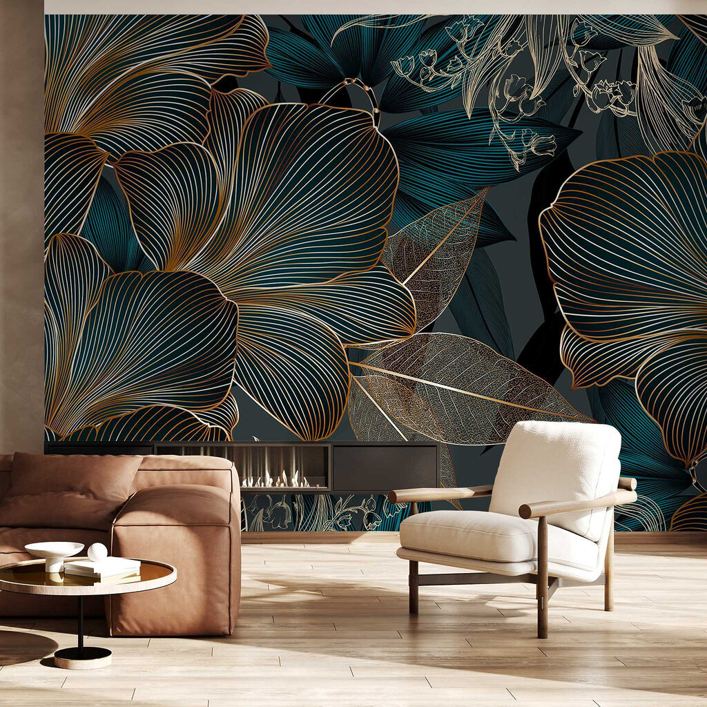 Golden line-art flowers — interior 4