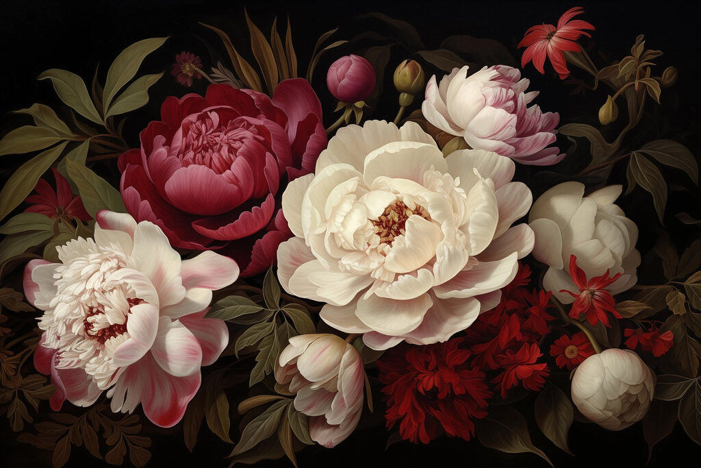 Peonies in shadow — full design