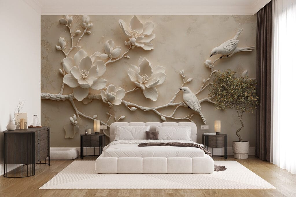 Birds on white blossom — interior 1