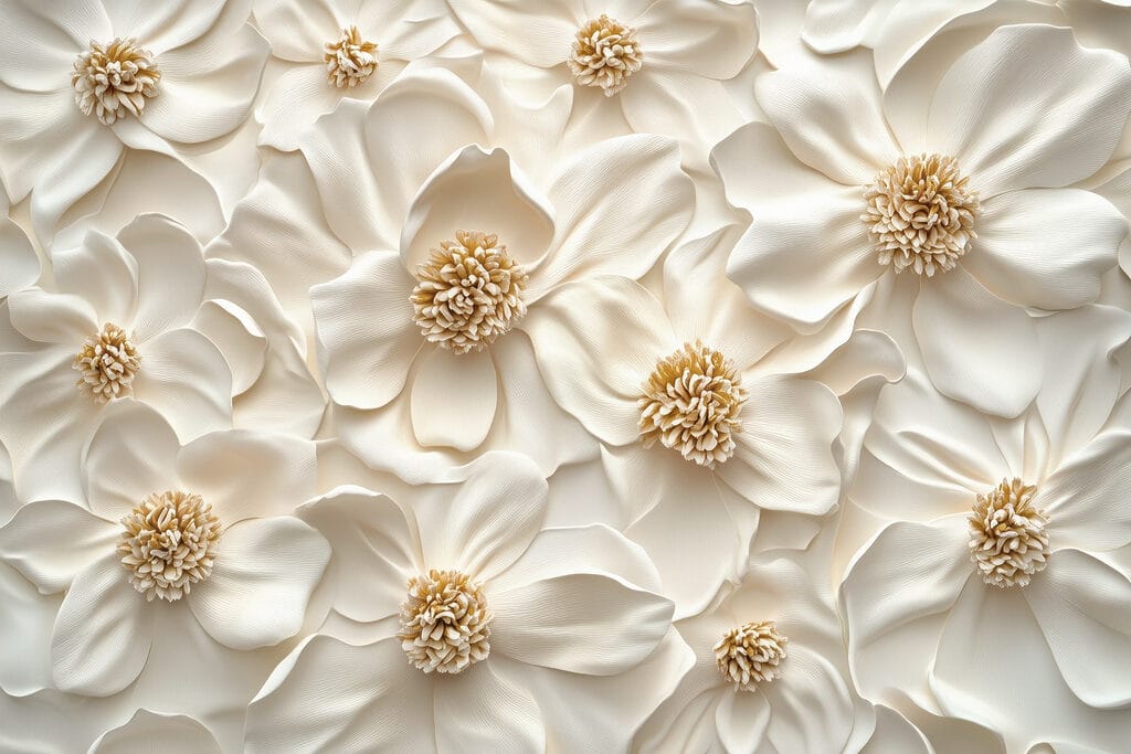 Gold hearts among petals — full design