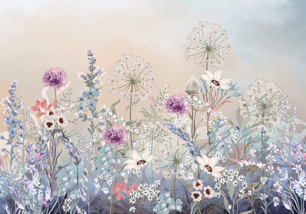 Pastel meadow with wildflowers — full design