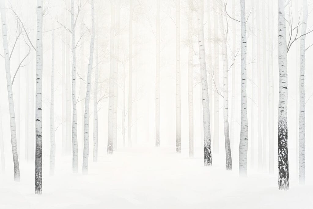 White birches in backlight — full design