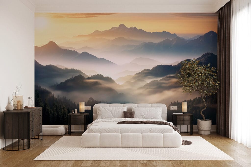 Sunlit mist over mountains — interior 1