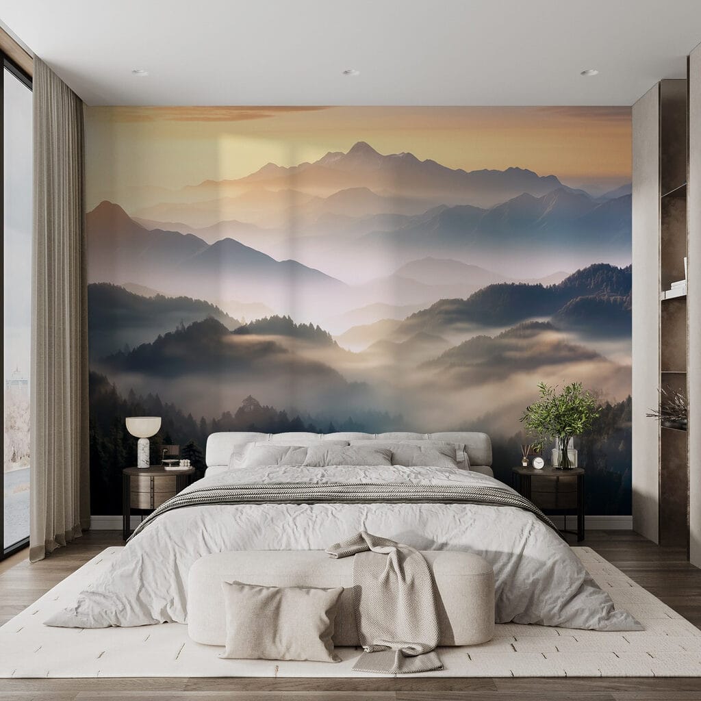 Sunlit mist over mountains — interior 3