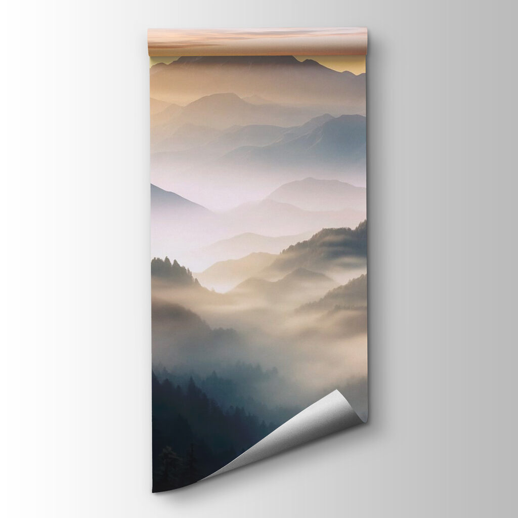 Sunlit mist over mountains — product view
