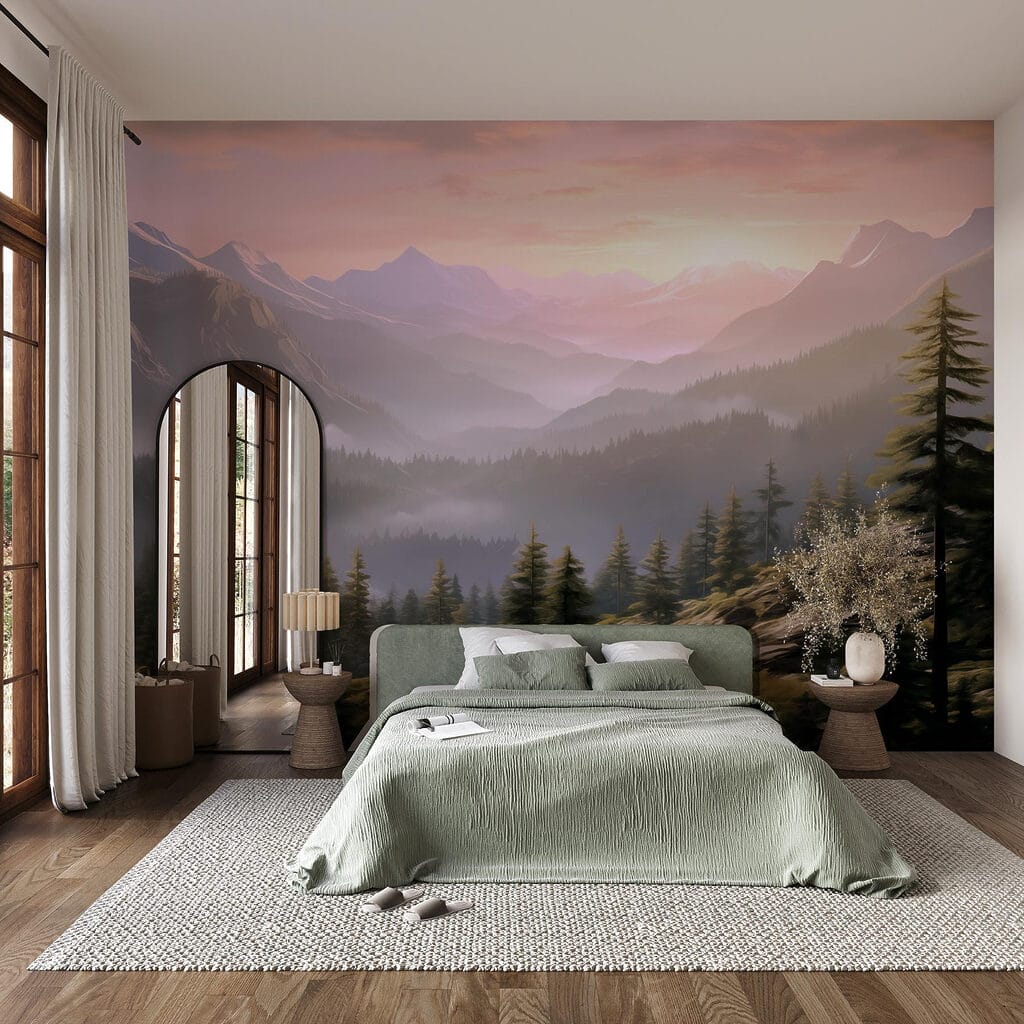 Pink dawn over pines — interior 1