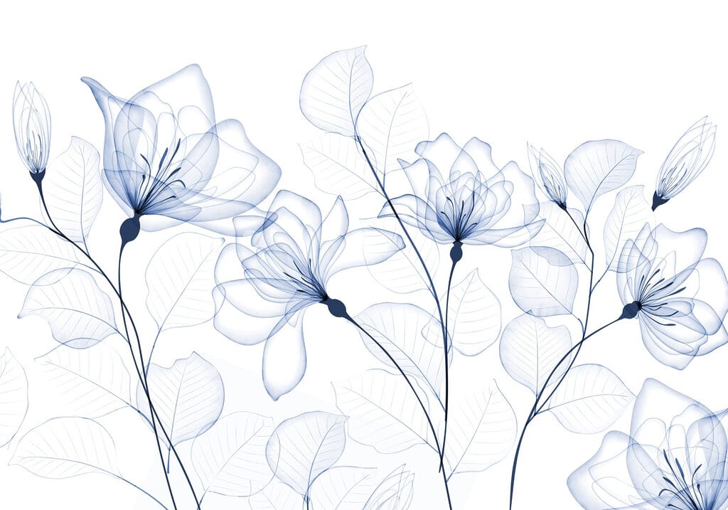 Blue ink-line flowers — full design