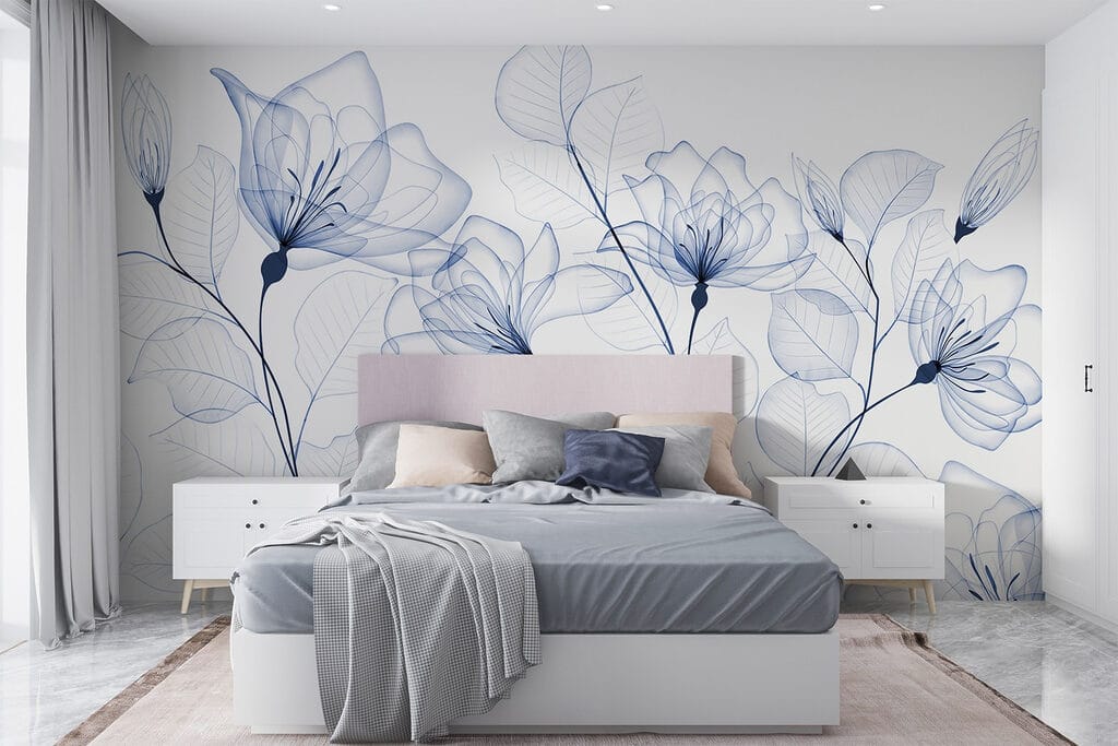 Blue ink-line flowers — interior 1