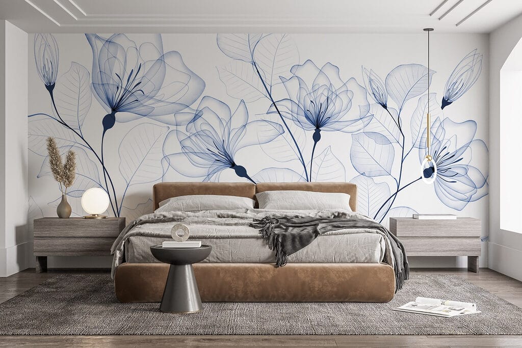Blue ink-line flowers — interior 2