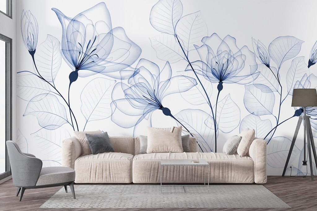 Blue ink-line flowers — interior 5