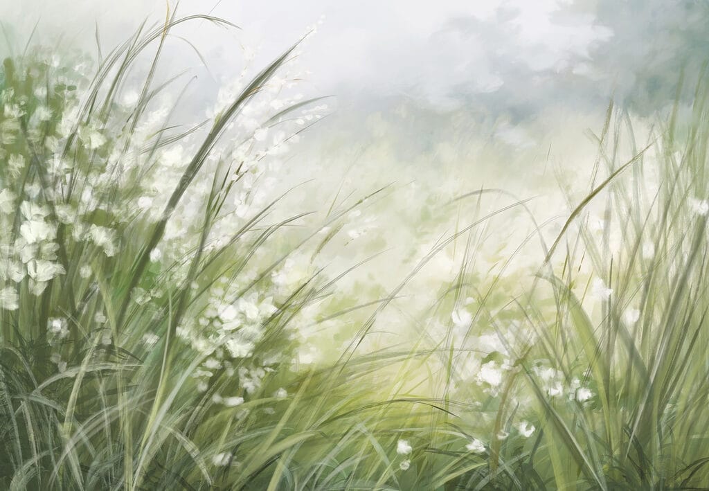 Misty grass horizon — full design