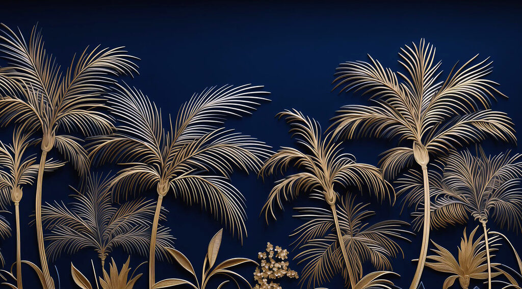 Golden palms on blue — full design