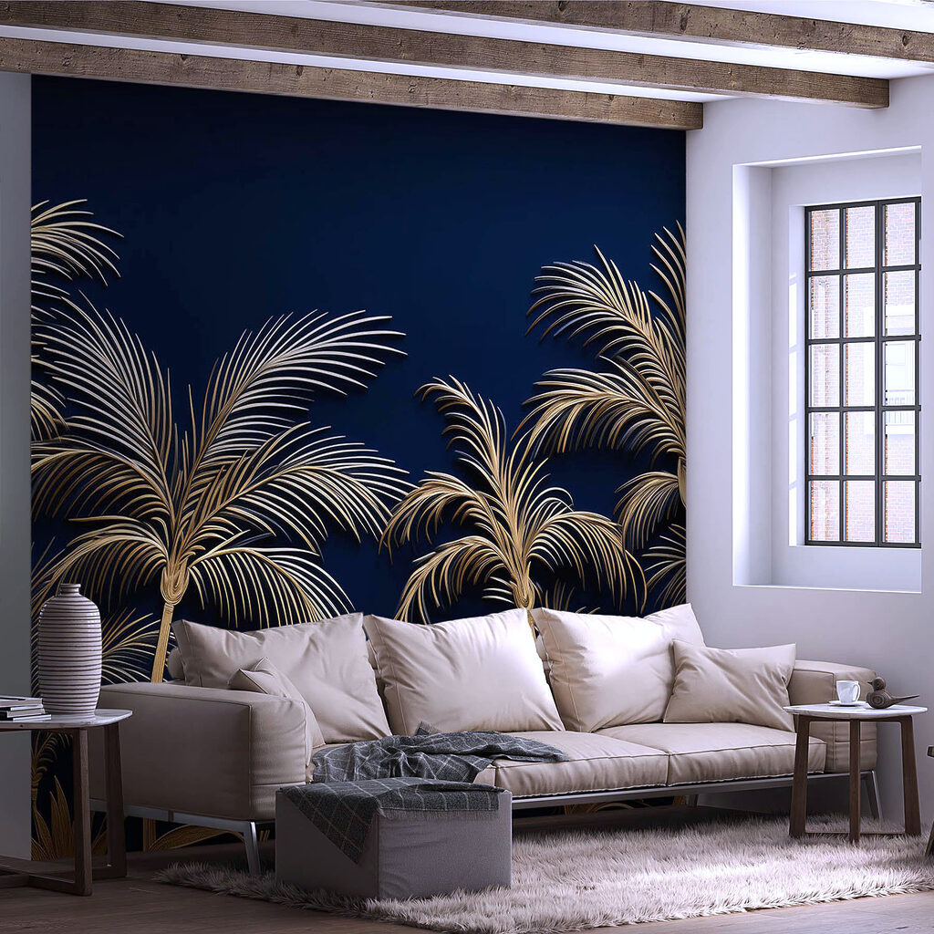 Golden palms on blue — interior 3