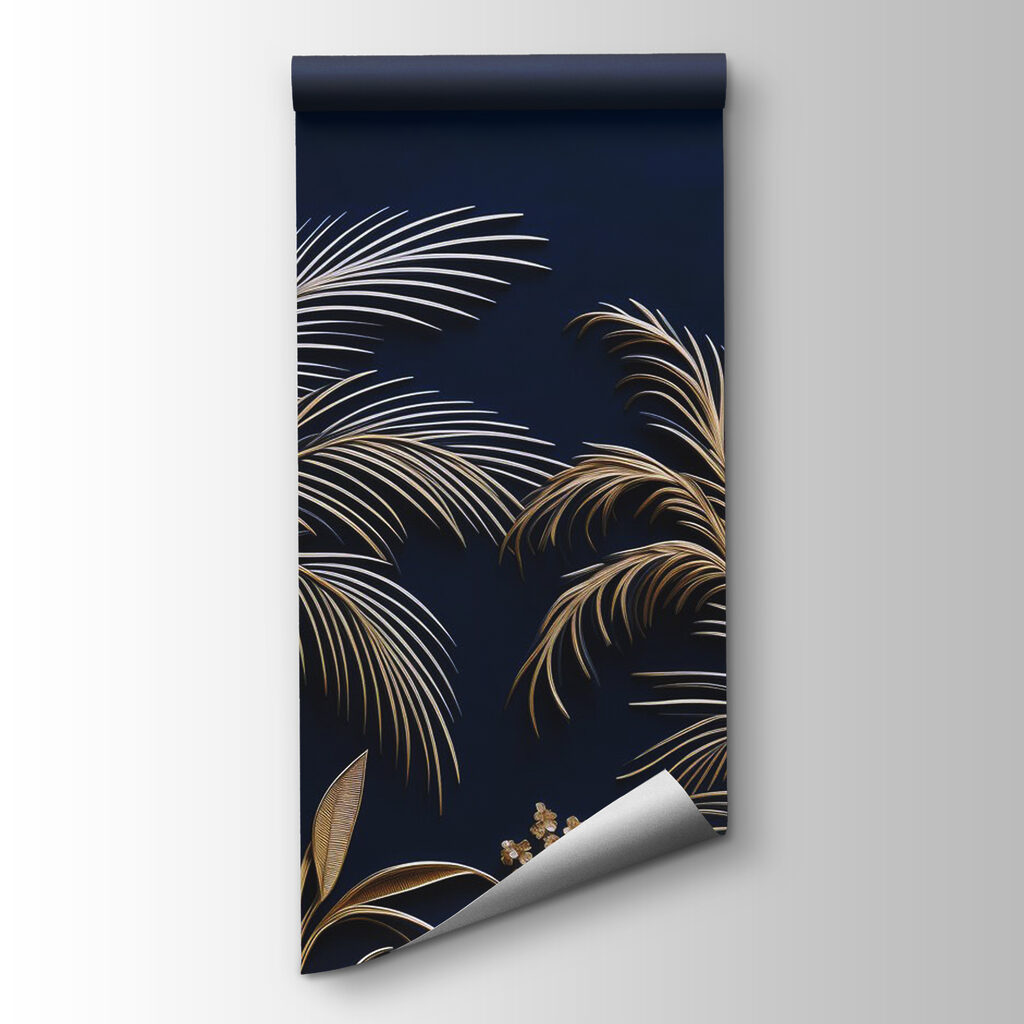 Golden palms on blue — product view