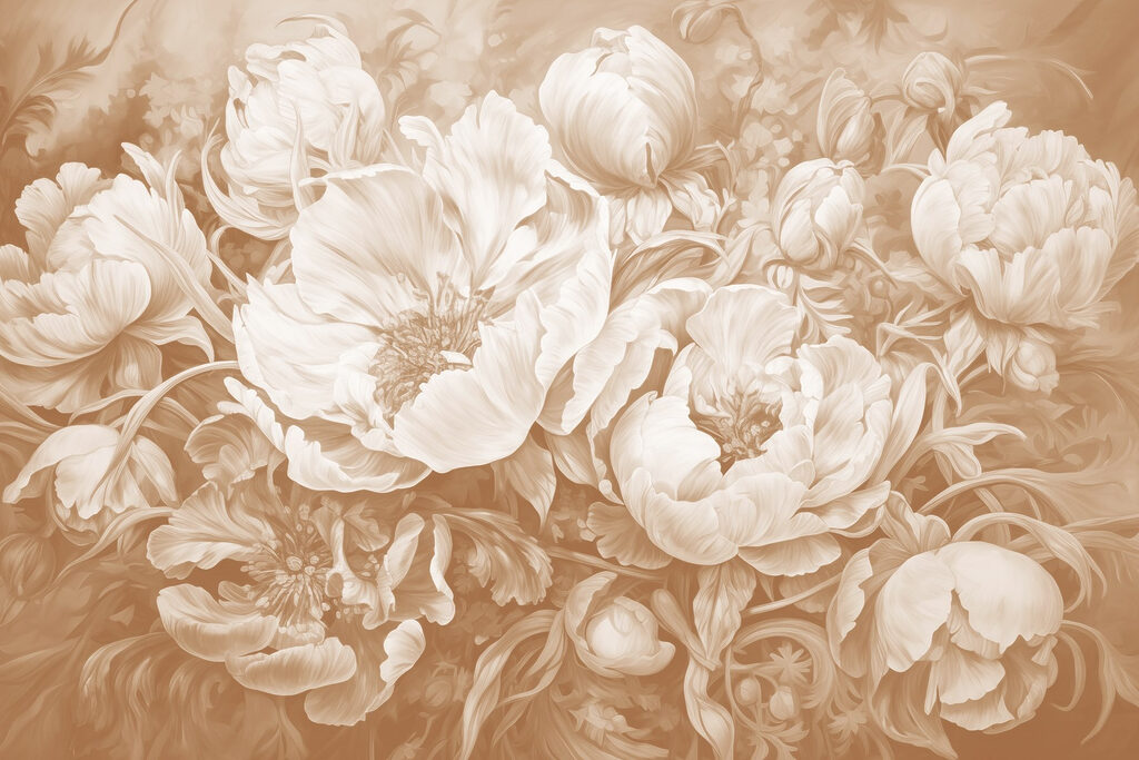 Peony Bouquet in Sepia — full design