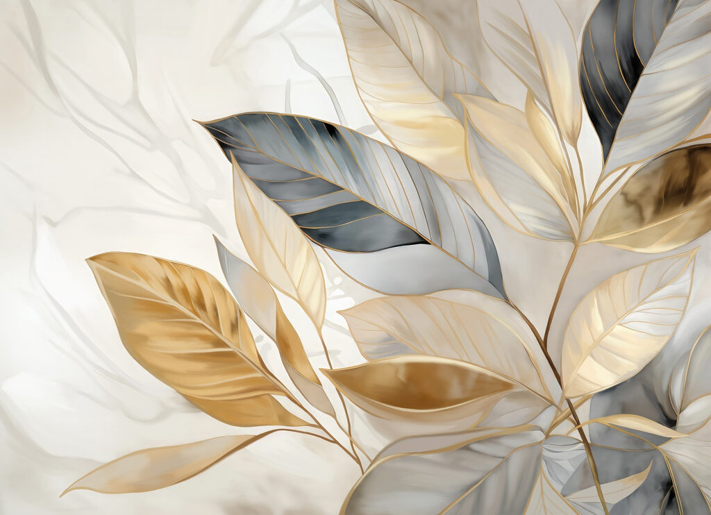 Golden leaves on branches — full design