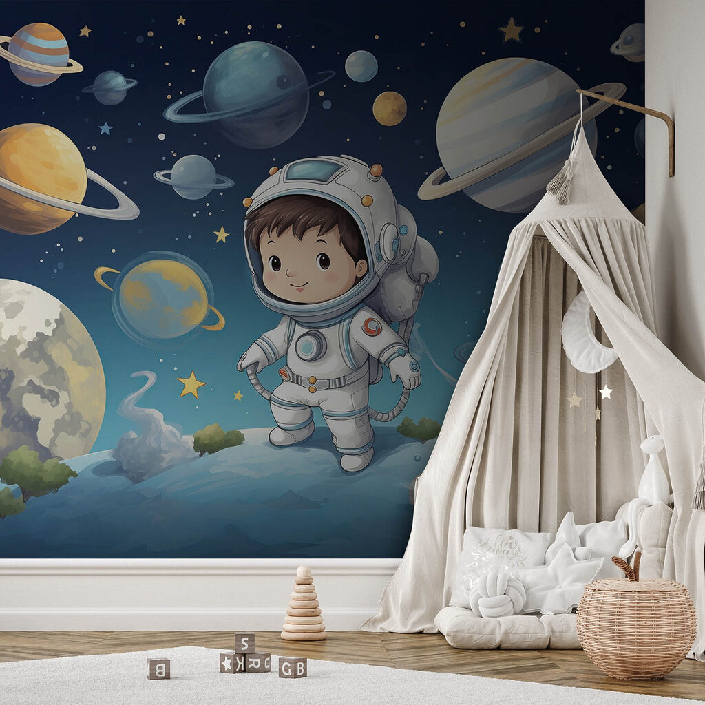 Astronaut among colourful planets — interior 3