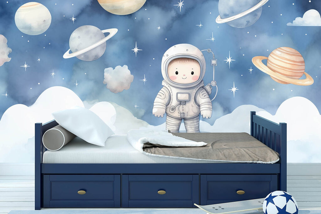 Astronaut above white clouds — interior 1