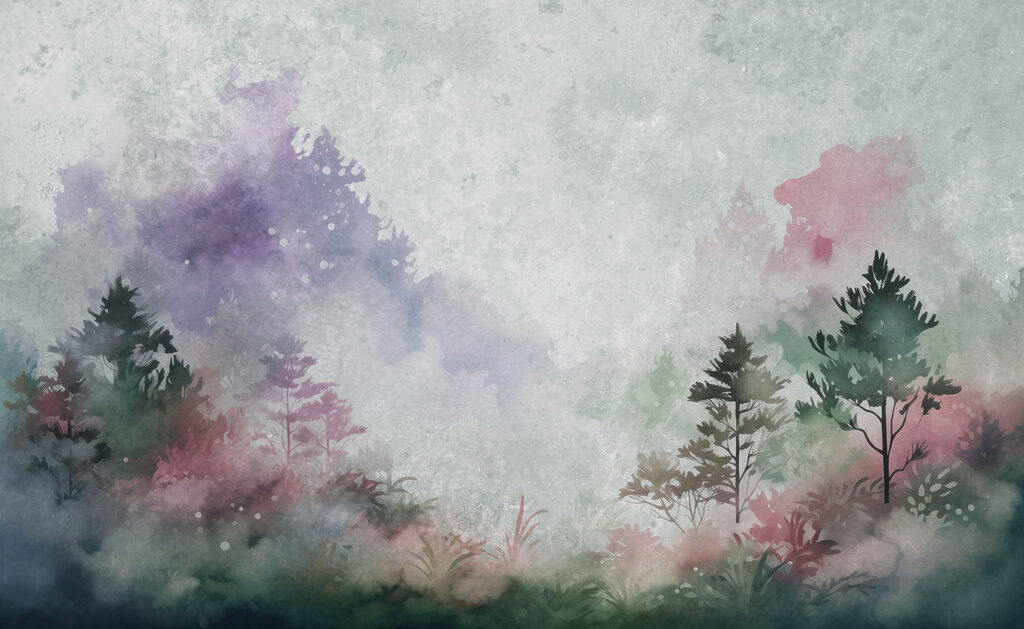 Misty watercolour forest — full design