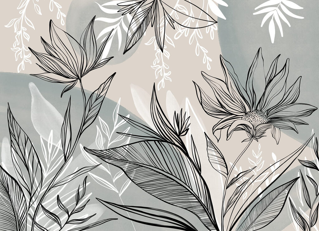 Leaf outlines over colour — full design