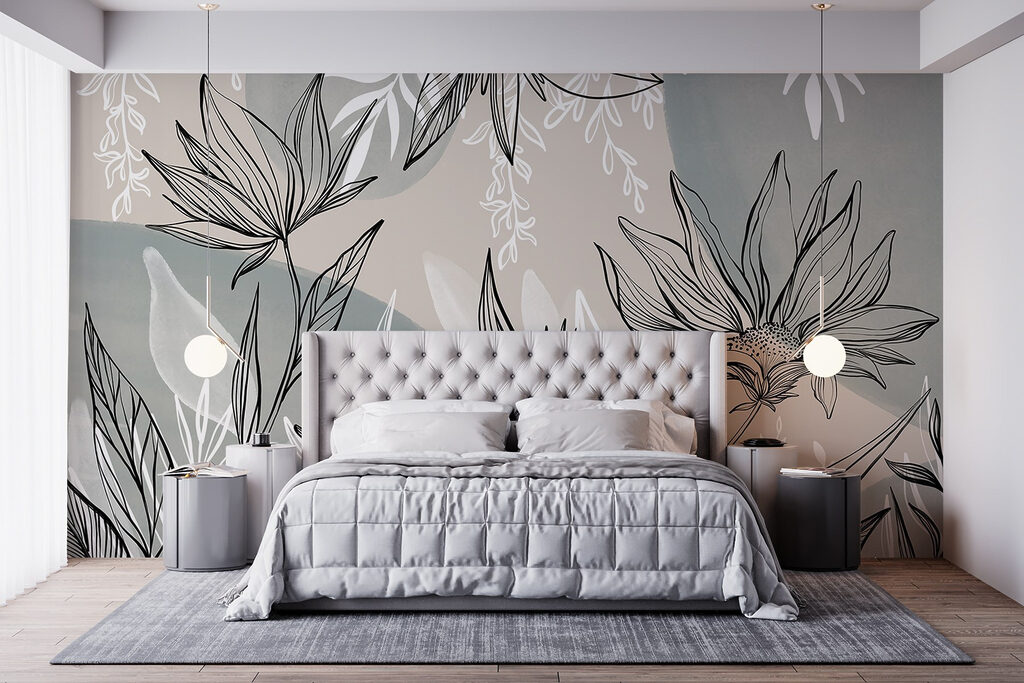 Leaf outlines over colour — interior 1