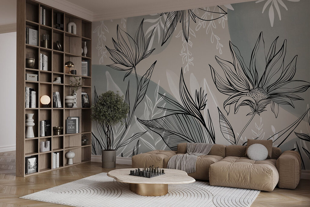 Leaf outlines over colour — interior 6