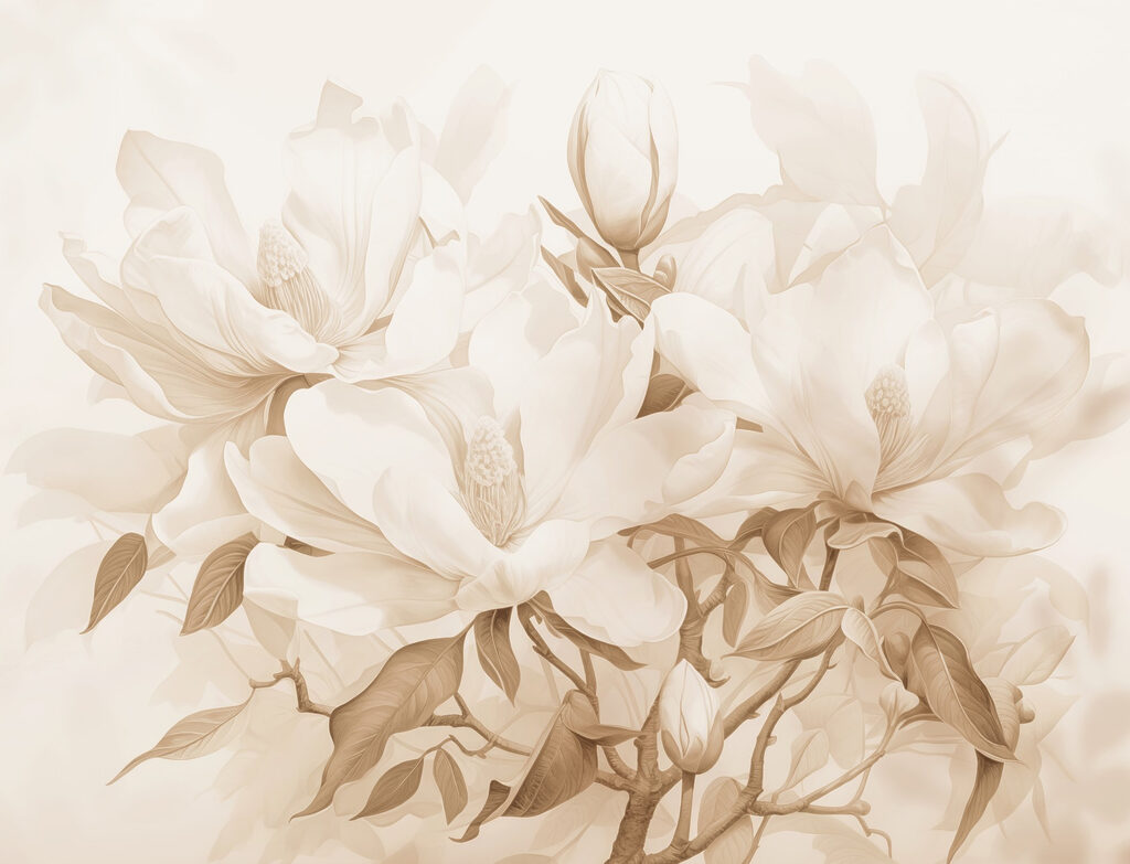 Magnolia in warm sepia — full design
