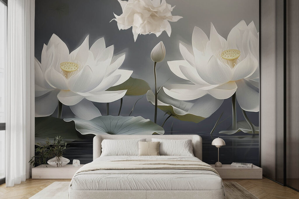 Reflections under white lotuses — interior 1