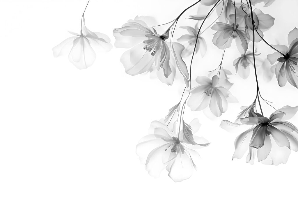 Flowers hanging from twigs — full design