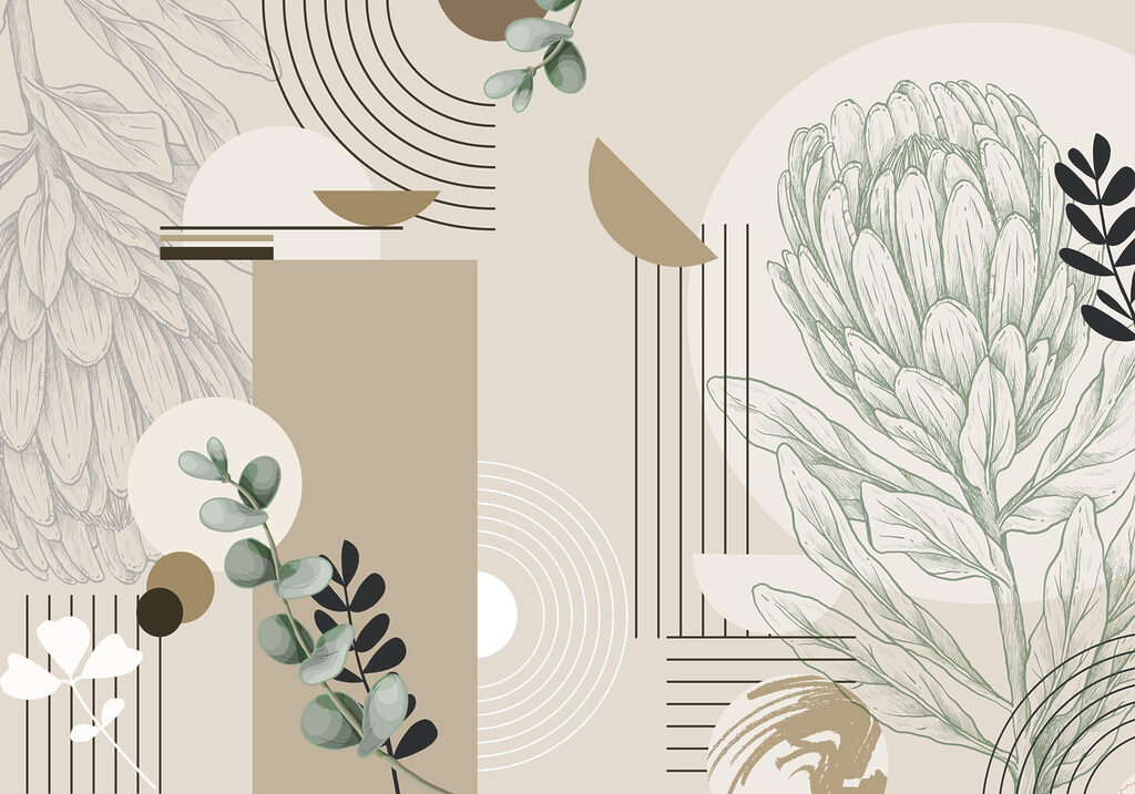 Line-drawn protea — full design