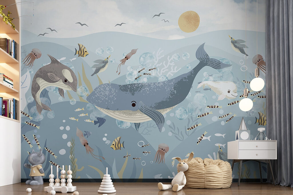Whales Beneath the Waves in an interior