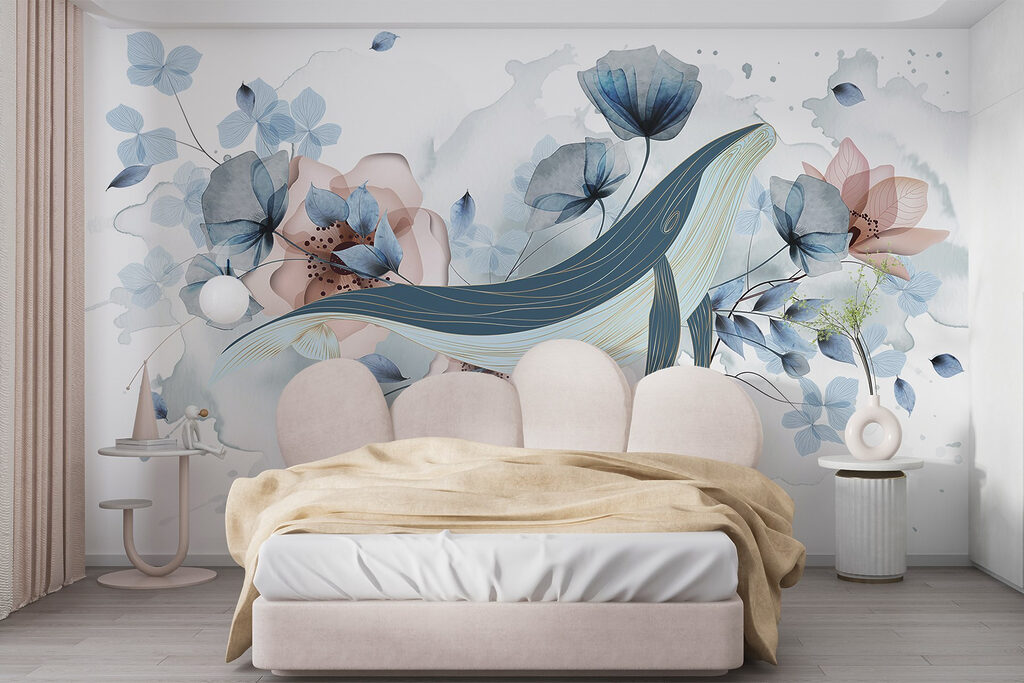 Whale among blue flowers — interior 1