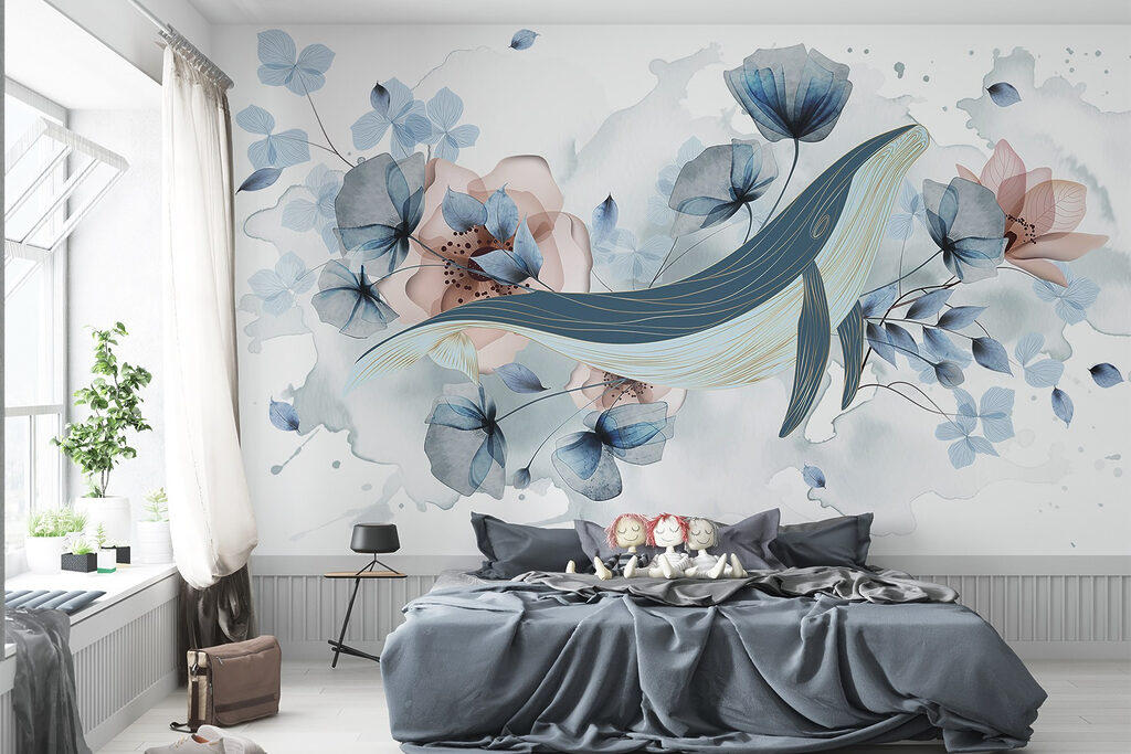 Whale among blue flowers — interior 2