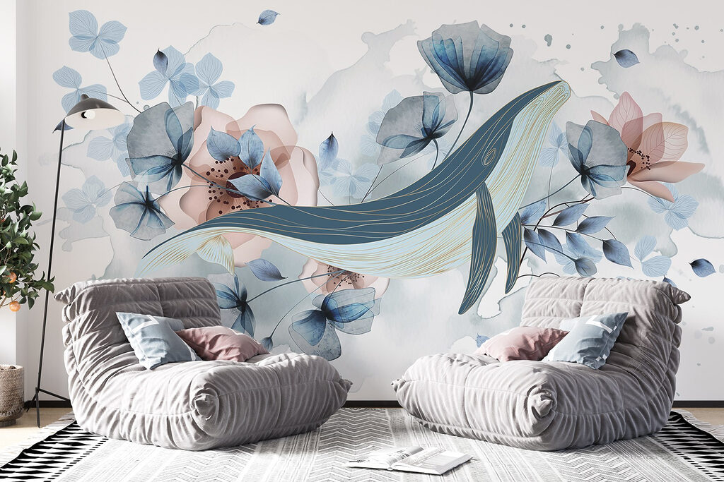 Whale among blue flowers — interior 3