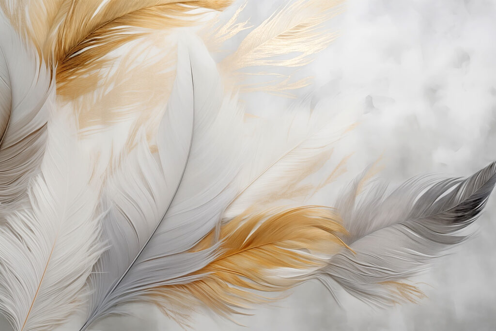 White and golden feathers — full design