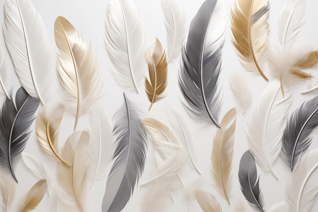 Golden and grey feathers — full design