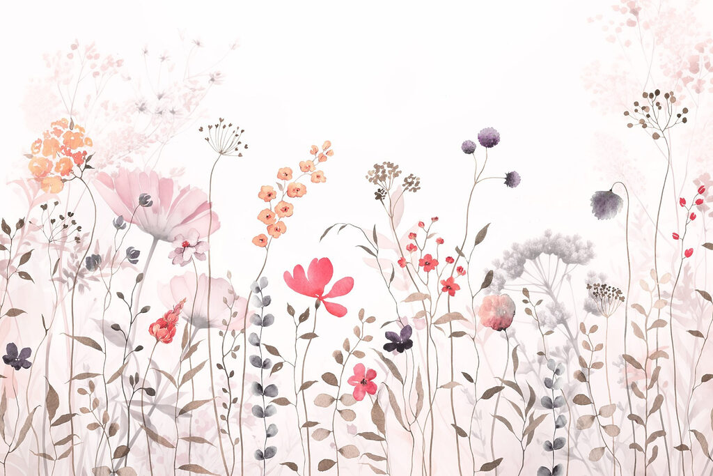 Fine wildflowers in pink — full design