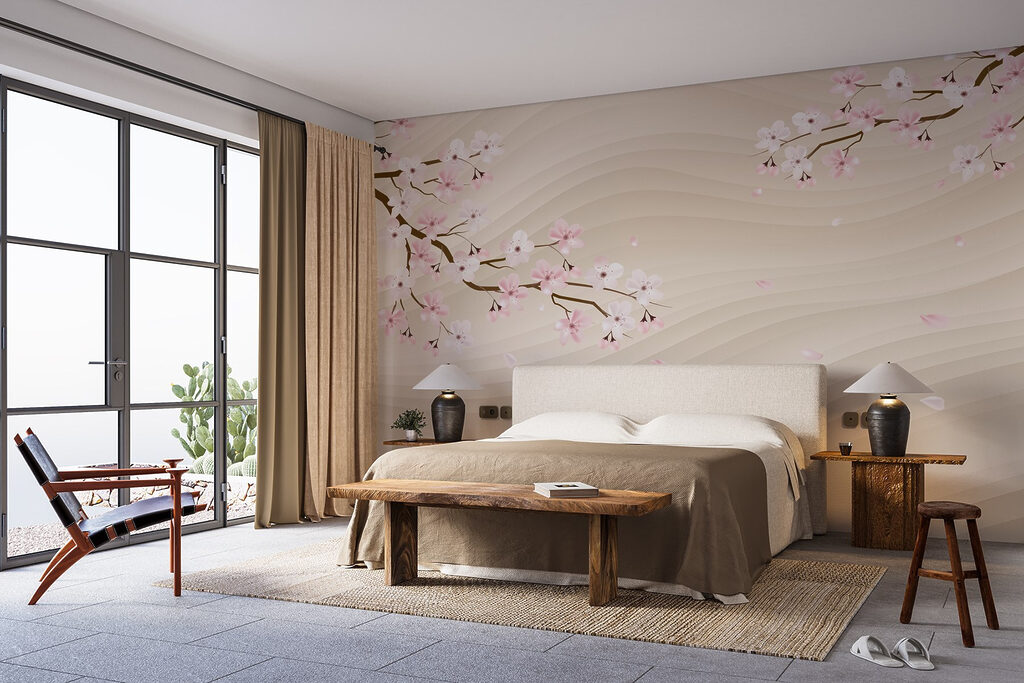 Pink blossom over sand — interior 1